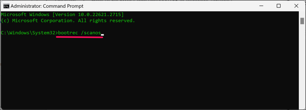 cách sửa lỗi-code-0xc0000185-in-windows-11-nén - Help Desk Geek Tại dấu nhắc lệnh, gõ bootrec /scanos