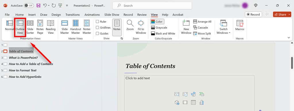 cách tạo bảng nội dung trong powerpoint-3 được nén - Help Desk Geek Cách tạo mục lục trong PowerPoint hình 3