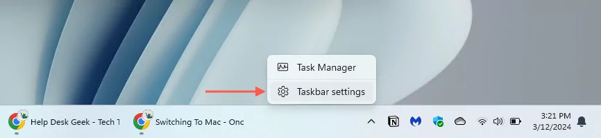 1-thanh tác vụ theo ngữ cảnh - Help Desk Geek Tùy chọn cài đặt Thanh tác vụ được tô sáng trong menu ngữ cảnh của thanh tác vụ.