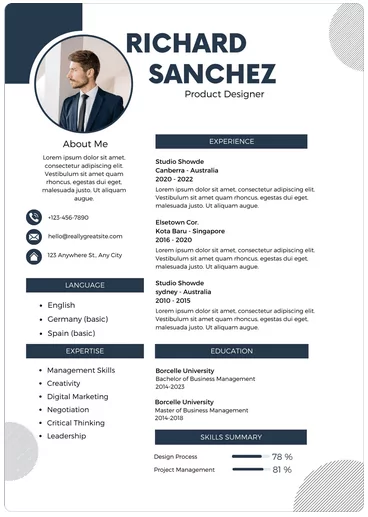 12-canva-resume-templates-for-any-profession-2-nén - Mẹo công nghệ trực tuyến Hình ảnh sơ yếu lý lịch CV hiện đại chuyên nghiệp màu xanh lam