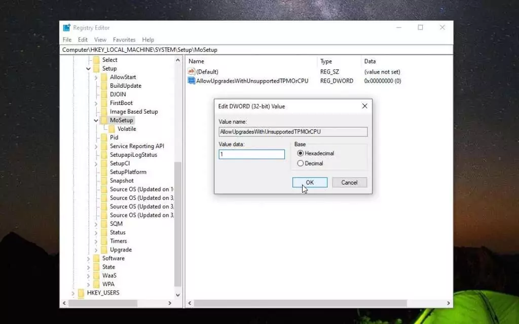 9-registry-edit - Bộ phận trợ giúp Geek Sửa lỗi Windows 11 báo “Bộ xử lý của bạn không được hỗ trợ” hình 11