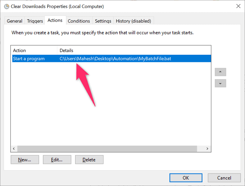 12-edit-task-action - Bộ phận trợ giúp Geek Cách lên lịch chạy một tập tin hàng loạt trong Windows 11/10 bằng cách sử dụng Trình lập lịch tác vụ hình 12