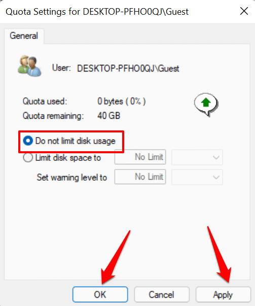 21-vô hiệu hóa-đĩa-hạn ngạch-giới hạn-windows - Help Desk Geek Cách đặt hạn ngạch đĩa cho người dùng trong Windows 11 hình 22