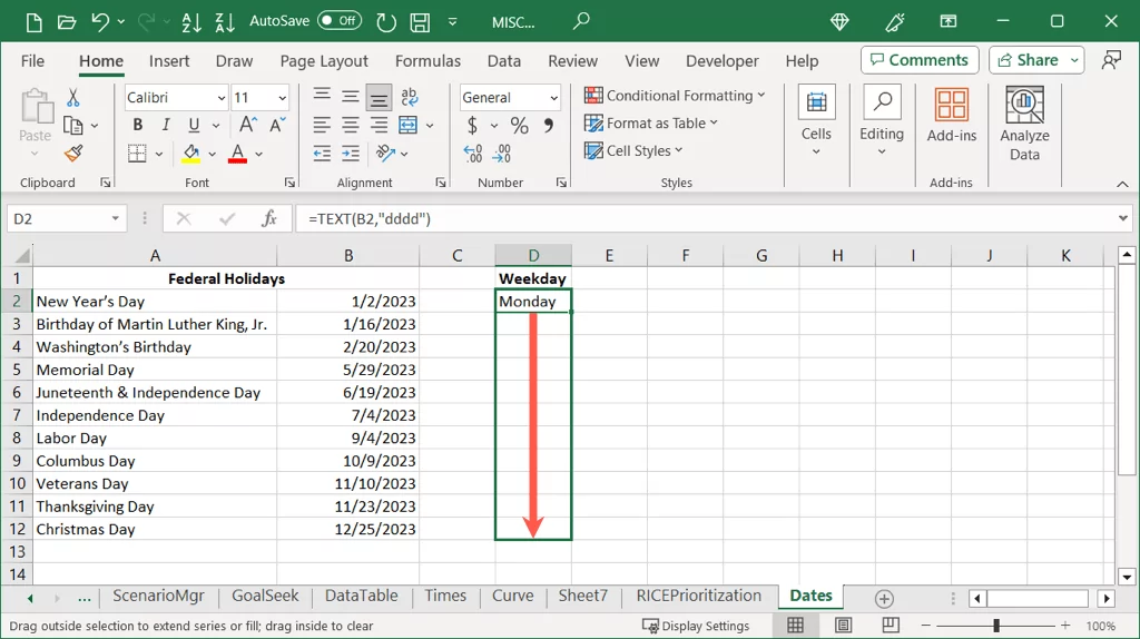 cách hiển thị ngày theo ngày trong tuần trong microsoft-excel-7-nén - Help Desk Geek Cách hiển thị ngày là ngày trong tuần trong Microsoft Excel hình 8
