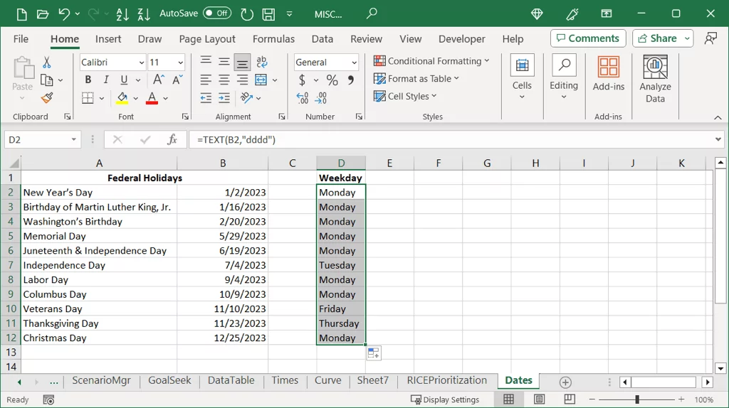 cách hiển thị ngày theo ngày trong tuần trong microsoft-excel-8-nén - Help Desk Geek Cách hiển thị ngày thành ngày trong tuần trong Microsoft Excel hình 9