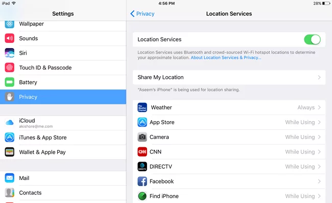 dịch vụ định vị ipad - Mẹo công nghệ trực tuyến Phương pháp 5 – Vô hiệu hóa hình ảnh Dịch vụ vị trí