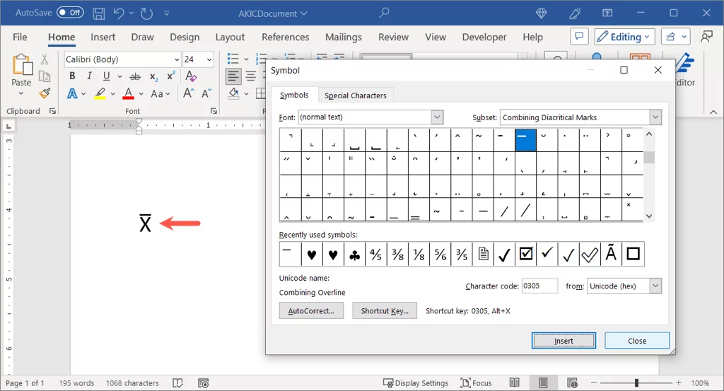 cách gõ-x-bar-biểu tượng-in-microsoft-word-3-nén - Help Desk Geek Cách gõ biểu tượng X-Bar trong Microsoft Word hình 3