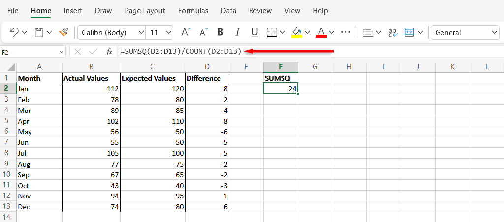 cách tính-trung bình-bình phương-lỗi-mse-in-microsoft-excel-6-nén - Help Desk Geek Cách tính lỗi bình phương trung bình (MSE) trong Microsoft Excel hình 6
