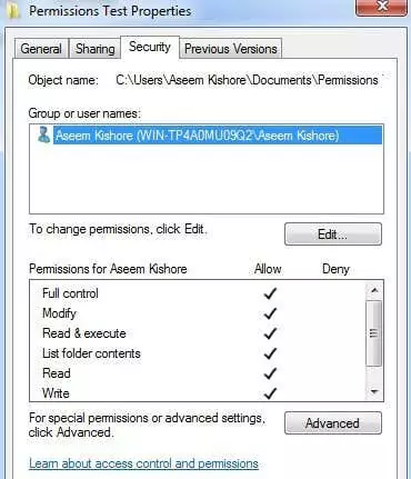 trình khám phá tab bảo mật
