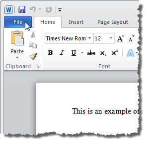 Bấm vào tab Tệp trong Word 2010 Bấm vào tab Tệp trong Word 2010