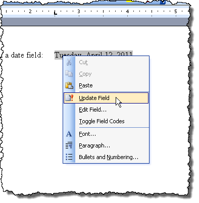 Cập nhật một trường trong Word 2003 Cập nhật một trường trong Word 2003
