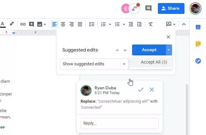 chấp nhận tất cả thay đổi - Help Desk Geek Cách Google Docs Chat giúp bạn cộng tác trên Documents hình 15