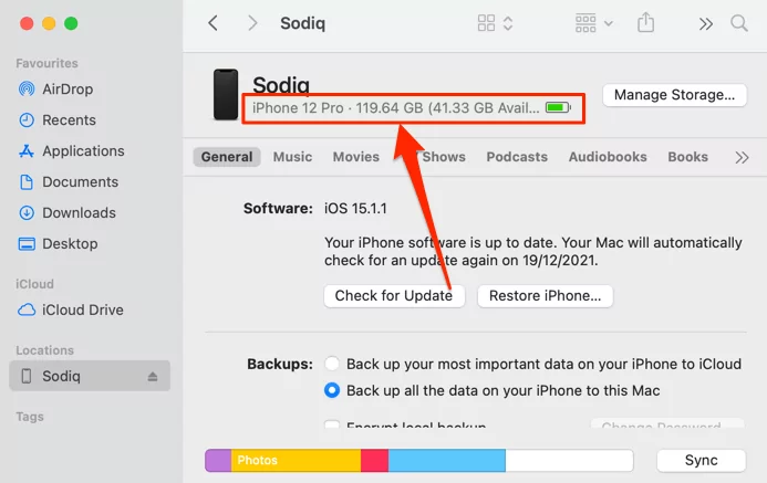 09-find-iphone-số-điện-thoại-mac-finder - Online Tech Tips ảnh chụp màn hình tìm số điện thoại iPhone của bạn trong ứng dụng Finder