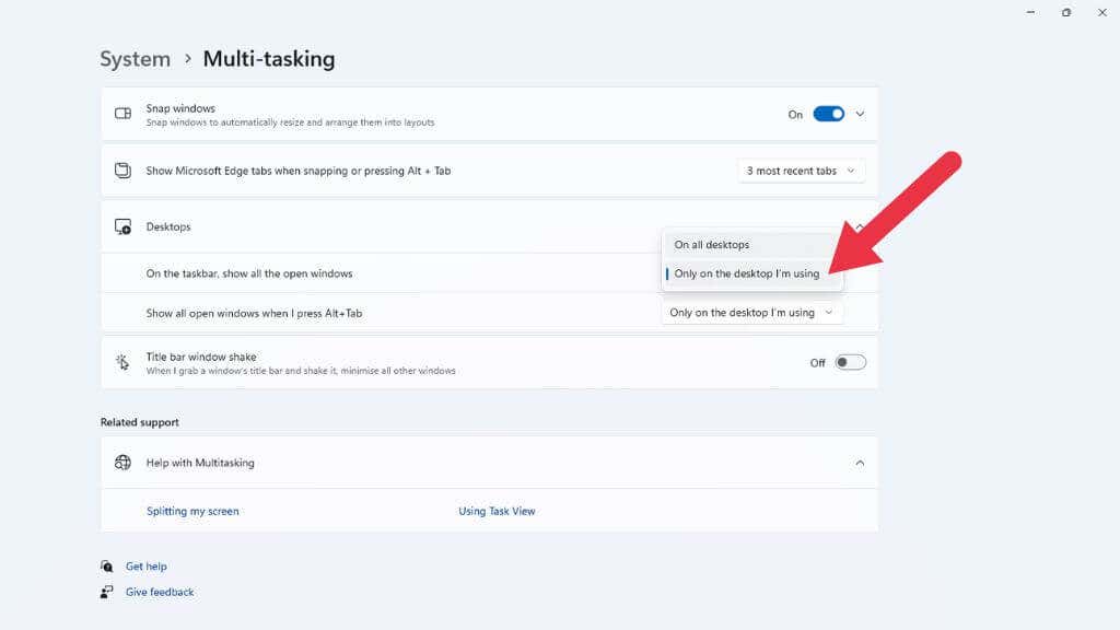 15-Tất cả máy tính để bàn - Help Desk Geek định cấu hình tất cả máy tính để bàn ảo để hiển thị tất cả các ứng dụng đang chạy