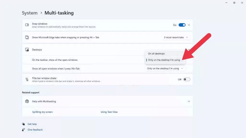 15-Tất cả máy tính để bàn - Help Desk Geek định cấu hình tất cả máy tính để bàn ảo để hiển thị tất cả các ứng dụng đang chạy