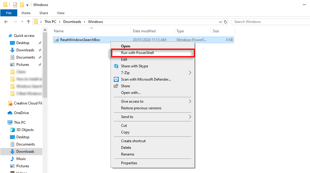 windows-search-bar-keeps-đóng-8-fixes-to-try-9-nén - Help Desk Geek Nhấp chuột phải vào ResetWindowsSearchBox và nhấn Run with PowerShell