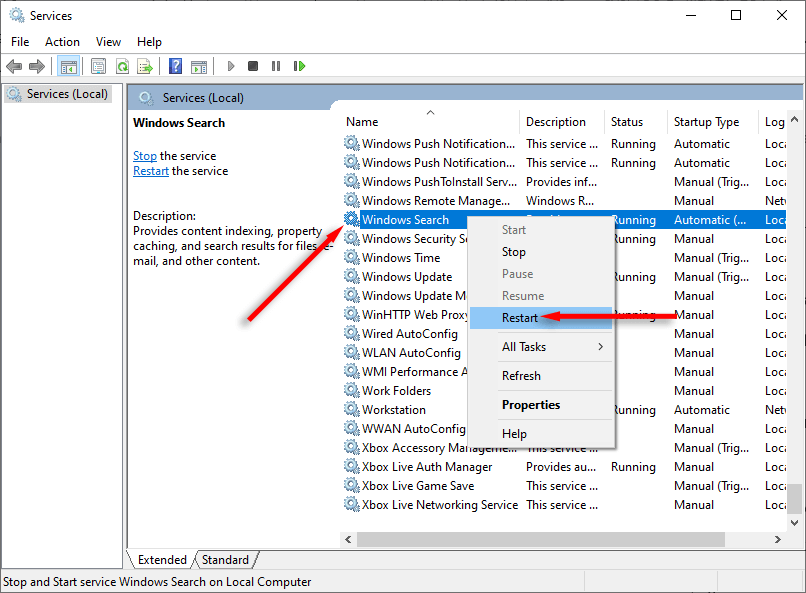 windows-search-bar-keeps-đóng-8-fixes-to-try-8-nén - Help Desk Geek Bấm chuột phải vào Windows Search và chọn Khởi động lại