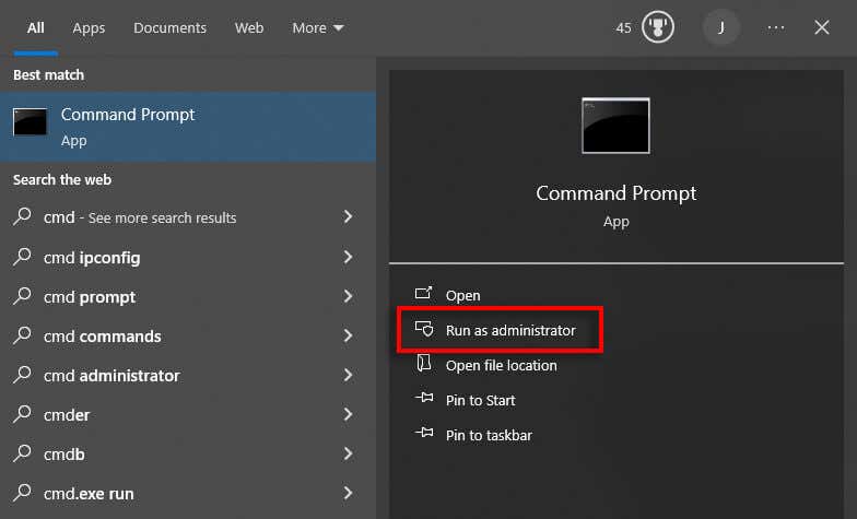 windows-search-bar-keeps-đóng-8-fixes-to-try-23-nén - Bộ phận trợ giúp Geek Kiểu "CMD," sau đó nhấn Chạy với tư cách quản trị viên