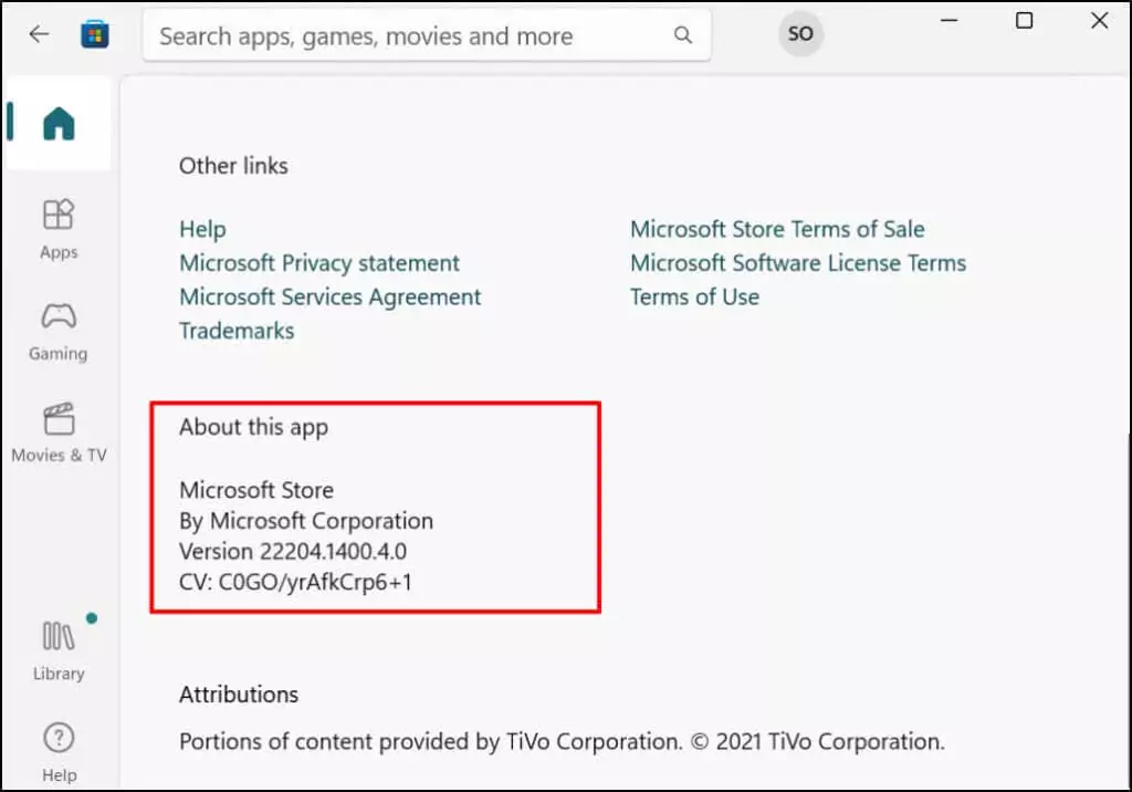 04-check-microsoft-store-version-windows-11-01 - Bộ phận trợ giúp Geek Cách cài đặt ứng dụng Android trên Windows 11 hình 4