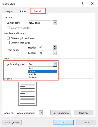 cách nén văn bản theo chiều dọc trong Microsoft Word-2 - Help Desk Geek Cách căn chỉnh văn bản theo chiều dọc trong Microsoft Word hình 2