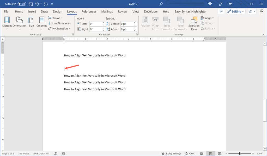 cách nén văn bản theo chiều dọc trong Microsoft Word-8 - Help Desk Geek Cách căn chỉnh văn bản theo chiều dọc trong Microsoft Word hình 8
