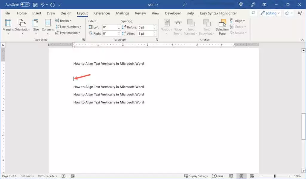 cách nén văn bản theo chiều dọc trong Microsoft Word-8 - Help Desk Geek Cách căn chỉnh văn bản theo chiều dọc trong Microsoft Word hình 8