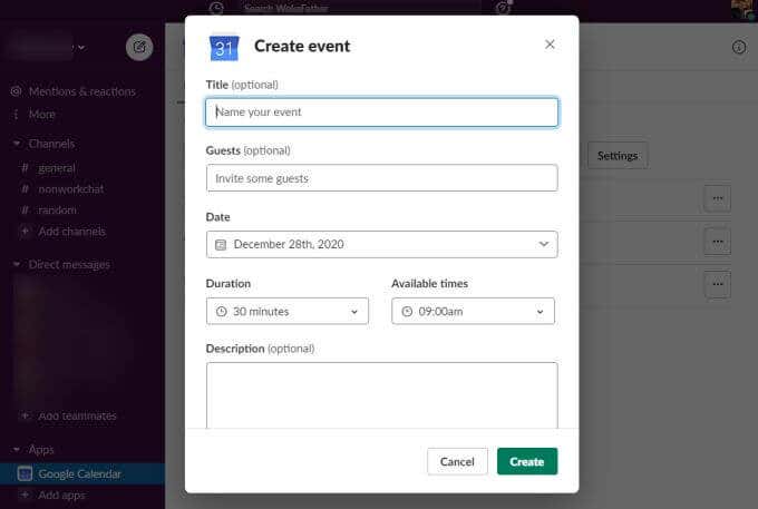 11-slack-create-event - Mẹo công nghệ trực tuyến Sử dụng ứng dụng Lịch Google Slack hình ảnh 3