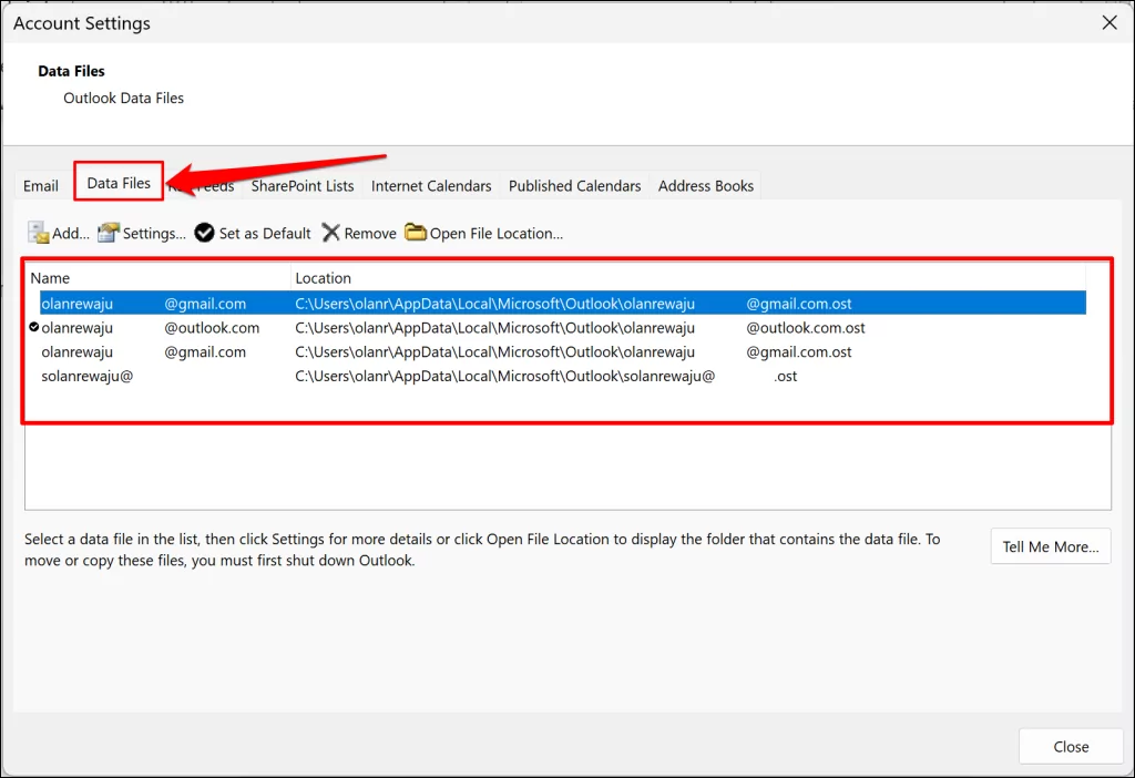 find-outloook-pst-ost-file-in-windows - Bộ phận trợ giúp Geek Tab Tệp Dữ liệu Microsoft Outlook trong Windows