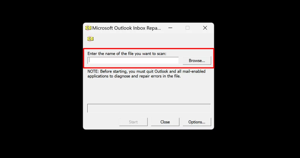 pst-fix-windows-11 - Bộ phận hỗ trợ Hộp trình duyệt tệp trong công cụ Sửa chữa Hộp thư đến của Microsoft Outlook