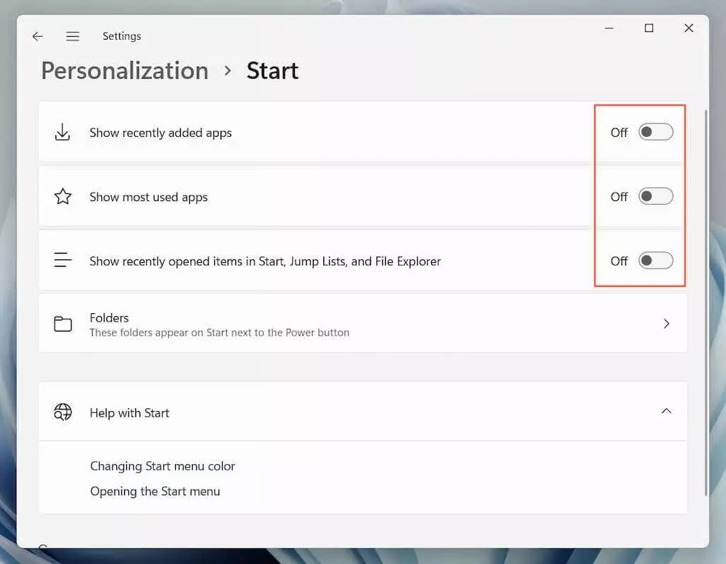 02-Menu-Start-Đề xuất - Help Desk Geek Cách tùy chỉnh Start Menu Windows 11 hình 3