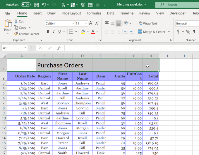 chọn-tiêu đề-ô - Help Desk Geek Cách Gộp Ô, Cột, Hàng Trong Excel Hình 3