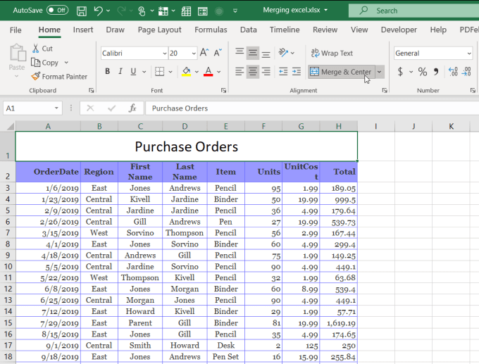 hợp nhất và trung tâm - Help Desk Geek Cách Gộp Ô, Cột, Hàng Trong Excel Hình 4