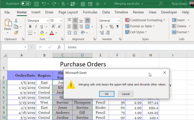 sáp nhập-columns-error - Bộ phận trợ giúp Geek Cách Gộp Ô, Cột, Hàng Trong Excel Hình 9