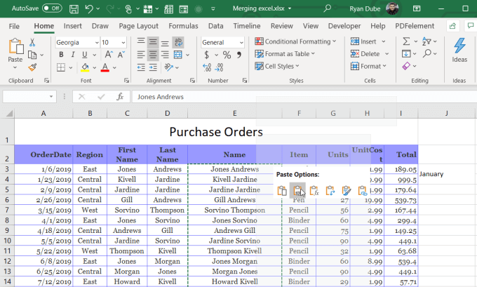 chỉ dán dưới dạng giá trị - Help Desk Geek Cách Gộp Ô, Cột & Hàng Trong Excel Hình 19