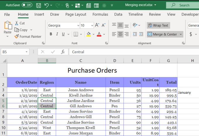 tô sáng-hàng-để-hợp nhất - Help Desk Geek Cách Gộp Ô, Cột, Hàng Trong Excel Hình 23
