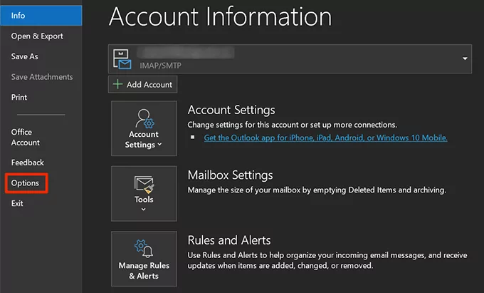 Outlook-options-menu - Bộ phận trợ giúp Geek Cách khắc phục Outlook bị kẹt khi tải ảnh hồ sơ 14