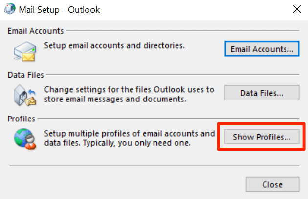 show-outlook-profiles - Bộ phận trợ giúp Geek Cách khắc phục Outlook bị kẹt khi tải ảnh hồ sơ 24