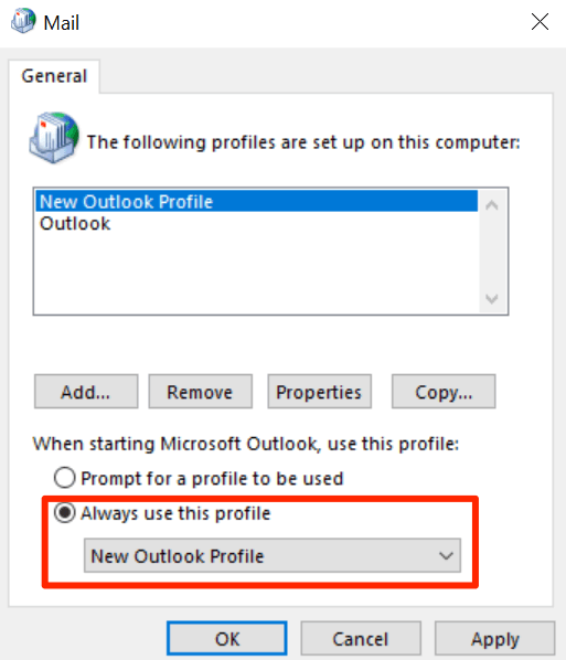 set-default-outlook-profile - Bộ phận trợ giúp Geek Cách khắc phục Outlook bị kẹt khi tải ảnh hồ sơ 27