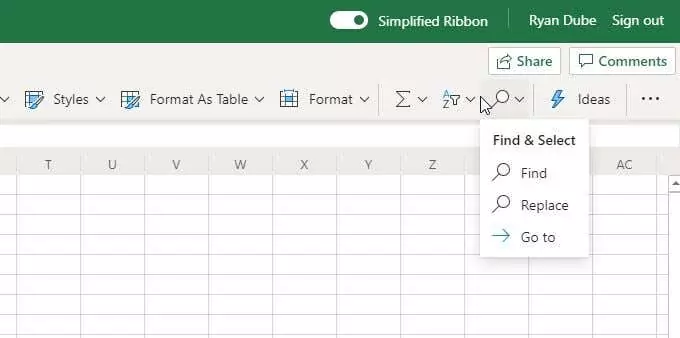 excel-online-find-and-select - Bộ phận trợ giúp Geek Sự khác biệt giữa Microsoft Excel Online và Excel For Desktop hình 3
