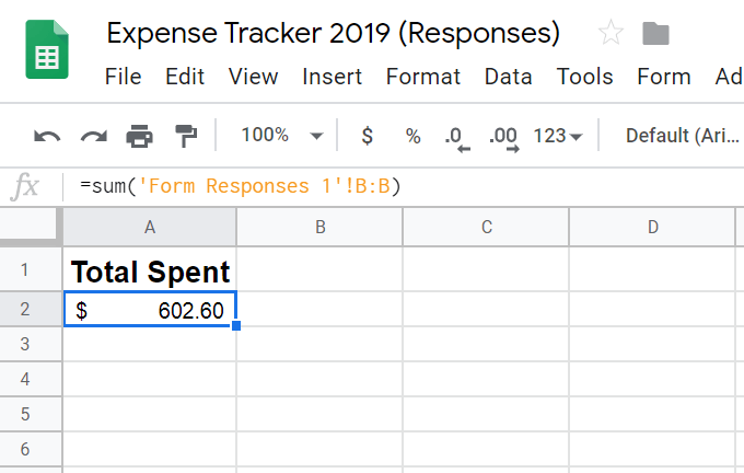 cost-tracker-sum-google-sheets - Bộ phận trợ giúp Geek Cách sử dụng Google Biểu mẫu làm công cụ theo dõi chi phí hình ảnh 7