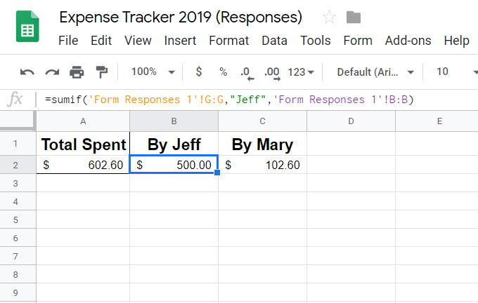 cost-tracker-sumif-google-sheets - Bộ phận trợ giúp Geek Cách sử dụng Google Biểu mẫu làm công cụ theo dõi chi phí hình 8
