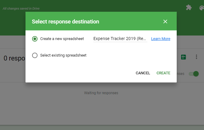 google-forms-response-destination - Bộ phận trợ giúp Geek Cách sử dụng Google Biểu mẫu làm công cụ theo dõi chi phí hình ảnh 5
