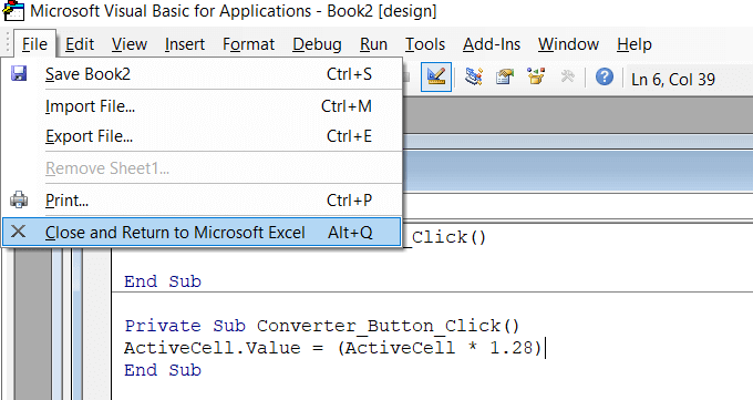 close-visual-editor - Bộ phận trợ giúp Geek Cách tạo macro hoặc tập lệnh VBA trong Excel hình 20