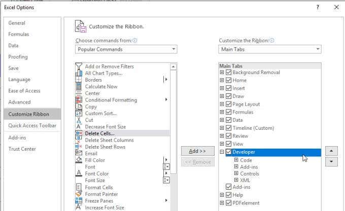 thêm-nhà phát triển-menu - Help Desk Geek Mảng VBA trong Excel là gì và cách lập trình một hình ảnh 5