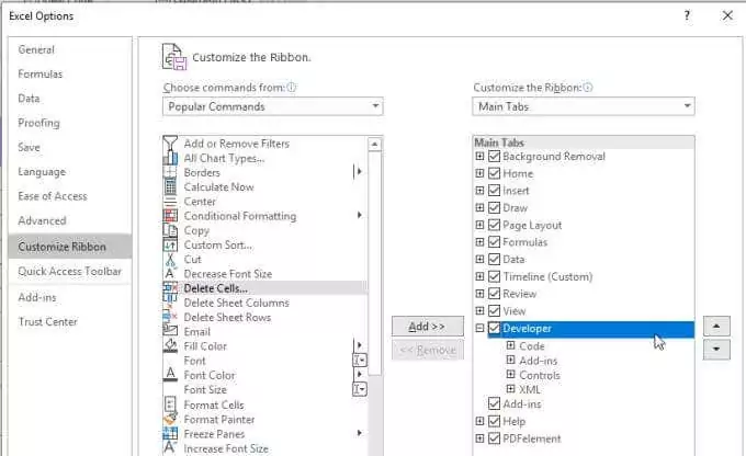 thêm-nhà phát triển-menu - Help Desk Geek Mảng VBA trong Excel là gì và cách lập trình một hình ảnh 5