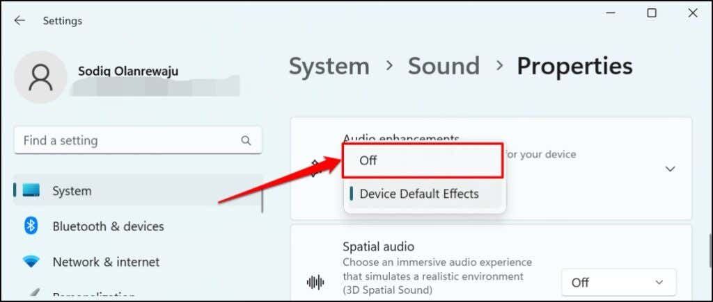 14-vô hiệu hóa-cải tiến âm thanh-tai nghe-windows-11-01 - Bộ phận trợ giúp Geek Tai nghe không hoạt động trên Windows 11? 10 Cách khắc phục Hãy thử hình 14