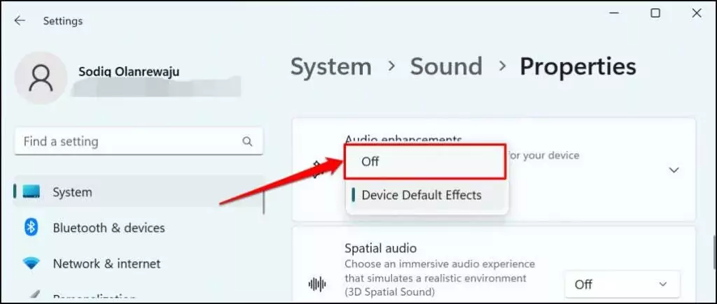 14-vô hiệu hóa-cải tiến âm thanh-tai nghe-windows-11-01 - Bộ phận trợ giúp Geek Tai nghe không hoạt động trên Windows 11? 10 Cách khắc phục Hãy thử hình 14