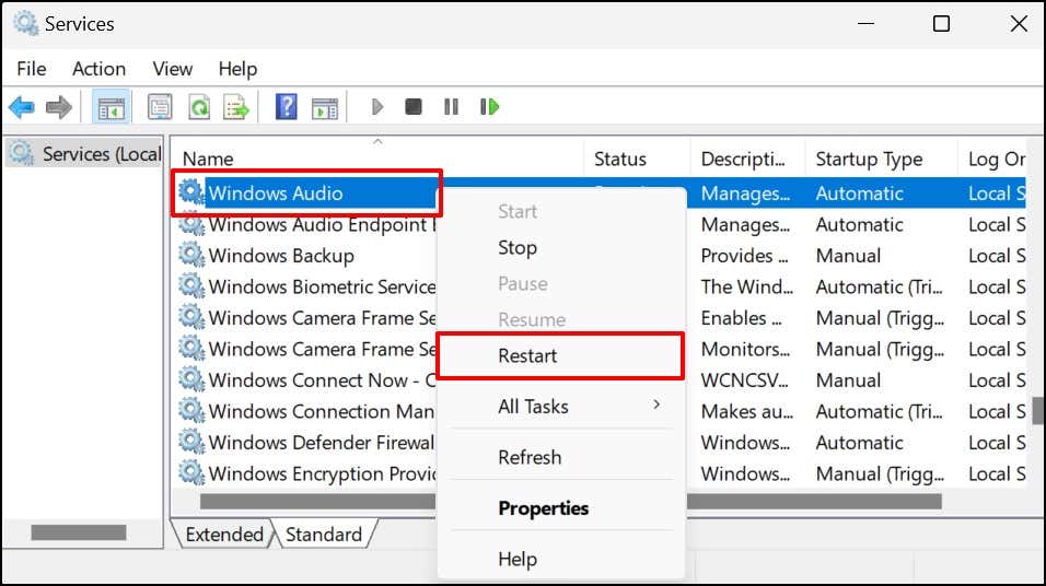 22-khởi động lại-windows-audio-manager - Bộ phận trợ giúp Geek Tai nghe không hoạt động trên Windows 11? 10 Cách khắc phục Hãy thử hình 23