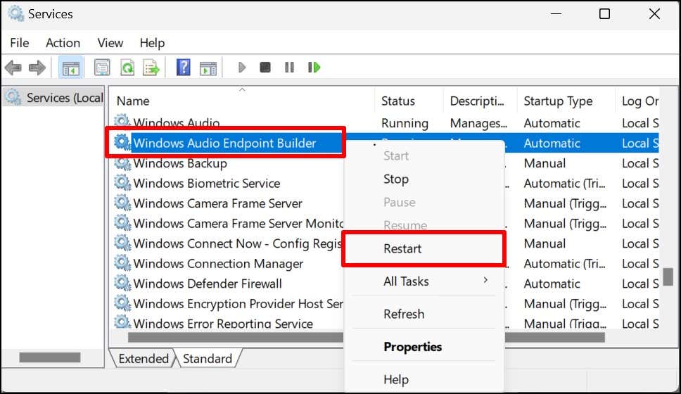 24-khởi động lại-windows-audio-endpoint-builder - Bộ phận trợ giúp Geek Tai nghe không hoạt động trên Windows 11? 10 Cách khắc phục Hãy thử hình ảnh 25