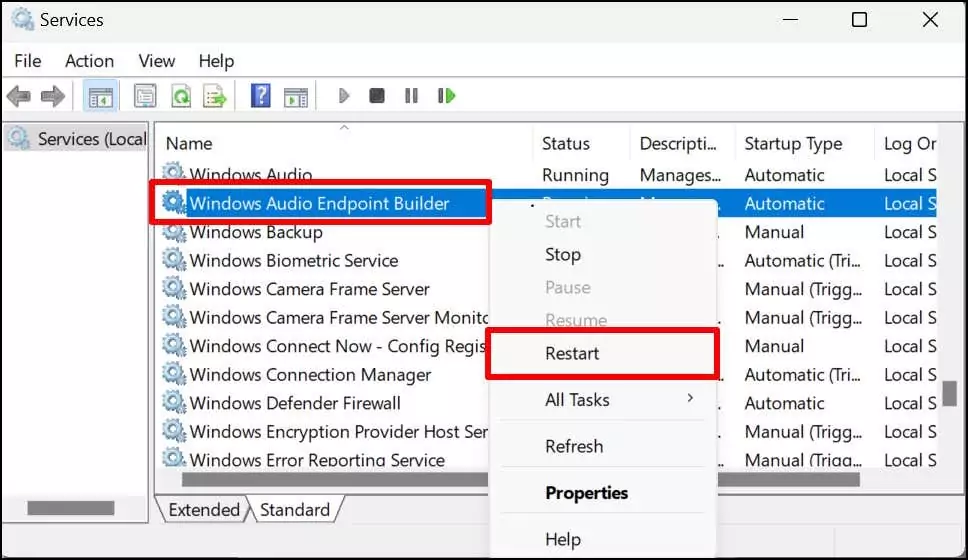 24-khởi động lại-windows-audio-endpoint-builder - Bộ phận trợ giúp Geek Tai nghe không hoạt động trên Windows 11? 10 Cách khắc phục Hãy thử hình ảnh 25